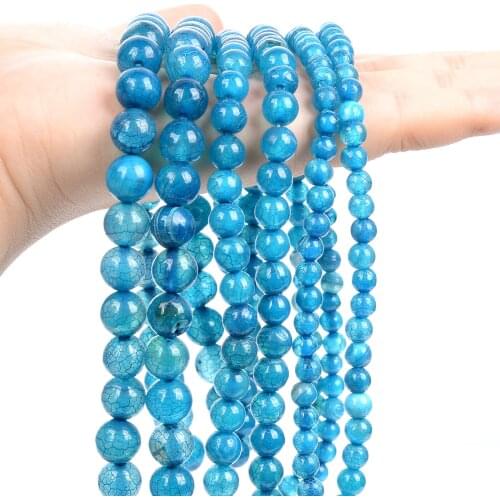 Natural Stone Beads Blue Fire Dragon Veins Agates Round Loose Spacer Beads for Jewelry Making Bracelets DIY Accessories 6/8/10MM