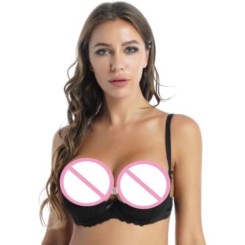 Women Sheer Lace Sexy Bra Top Open Cup Crop Top Adjustable Strap Brassiere Erotic Lingerie Costumes Party Clubwear for Nightclub