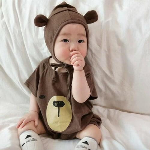 Cubs Print Open Crotch One-piece Baby 2021 Summer Newborn Clothes Bag Butt Short-sleeved Baby One-piece