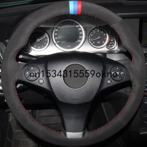 Black Suede Car Steering Wheel Cover For Mercedes-Benz C180 C200 C350 C300 CLS 280 300 350 500 GLK 300 2008-2010