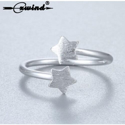 Cxwind Cute Double Stars Rings for Women Lovely Girls Christmas Gift Statement Jewelry Adjustable Size Ring Bijoux