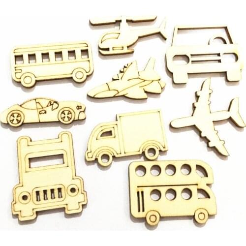 30pcs Wooden Transportation Shapes Slices Hollow Wooden Embellishments Ornaments Cutout DIY Assorted Wood Piece for Craft Making