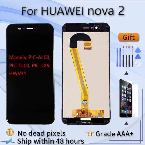For Huawei nova 2 PIC-AL00 PIC-TL00 PIC-LX9 LCD screen assembly with front case touch glass,With repair parts LCD Display Black