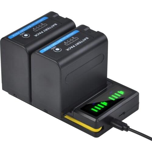 2PC x 7200mAh NP-F970 NP F970 Battery with Power Indicator + LCD Dual Charger for Sony NP-F550 NP-F770 NP-F750 F960 F970 F950