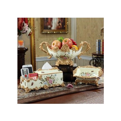 European Luxury Retro Resin Fruit Bowl Plates Tissue Box Ashtray Crafts Ornament Home Coffee Bar KTV Table Figurines Decoration