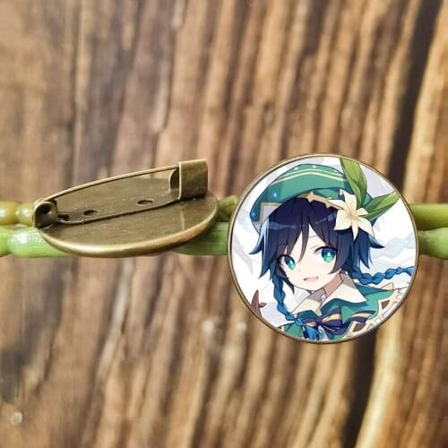 FIMAODZ Anime Genshin Impact Cosplay Metal Pin Badge Venti Hutao Zhongli Diluc Xiao Man Game Figures Glass Brooch Accessories