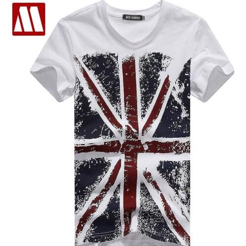 2021 New Man Summer Fashion British Flag Printed T-shirt Mens V Neck T Shirts Cotton Tshirt Union Flag Short Sleeve for Men 5XL