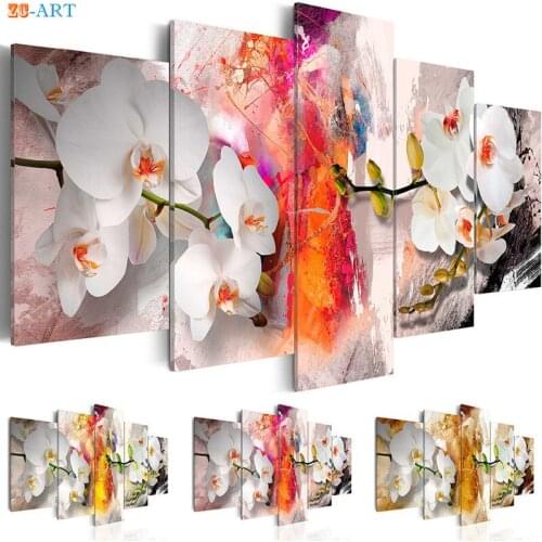 Gift for Her Orchids Flowers Print Poster Canvas Art 5 Panel Colorful Wall Art Wall Pictures for Kids Room Home Decoration