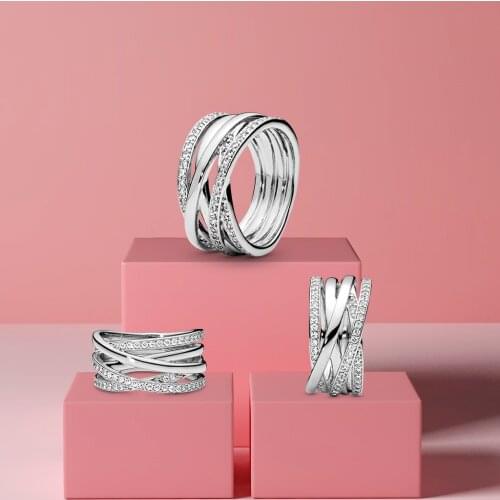 2021 Hot Sale Fashion Sparkling Polished Lines Ring For Women Original 925 Silver Rings Brand Jewelry Gift