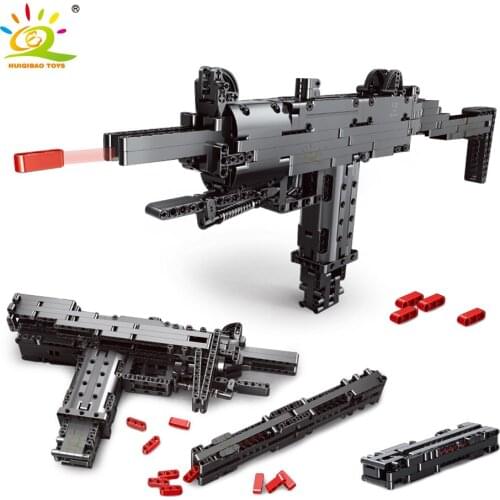 HUIQIBAO TOYS 796Pcs DIY Uzi Submachine Gun Model Building Blocks Set Shooting Game High-Tech Bricks City Toys For Children