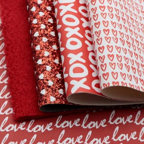 Valentines Day Glitter Printed Faux Synthetic Leather Sheets Fabric for Earrings Bows Handbags DIY Handmade Sewing Materials