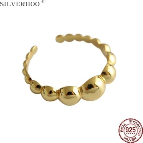 SILVERHOO 925 Sterling Silver Two-Color Ring For Women Fine Jewelry High Quality Semicircle OL Style Lady Rings Hot Products