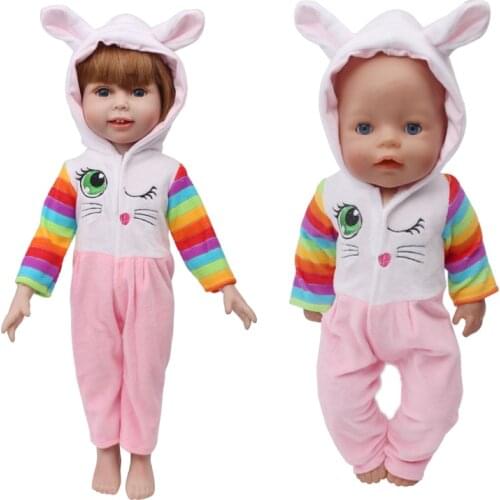 Rainbow cat Hooded Jumpsuit Fit 43cm Baby New Born Doll,42cm Nenuco Doll Clothes Accessories