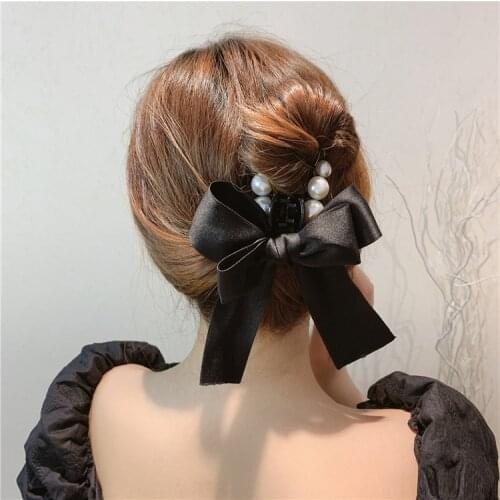 Korean Bow Pearl Hair Accessories Pearl Hair Jaw Clip Hair Jaw Clip Girls Hair Refreshing Barrettes Hair hair clips for women