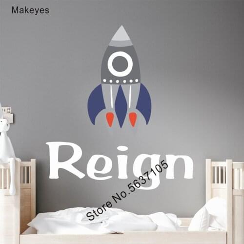 Makeyes Spaceship Personalized Name Wall Decals Boys Bedroom Cute Decoration Cuastom Name Art Design Wall Sticker Rocket Q929