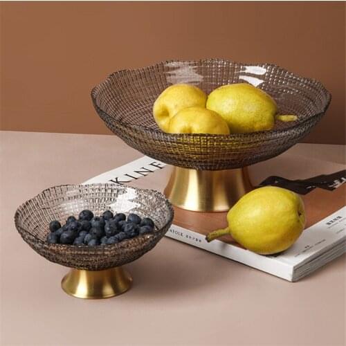 Creative glass fruit plate Living room tea table home snack plate Metal glass storage box Fruit basket platters and trays plates