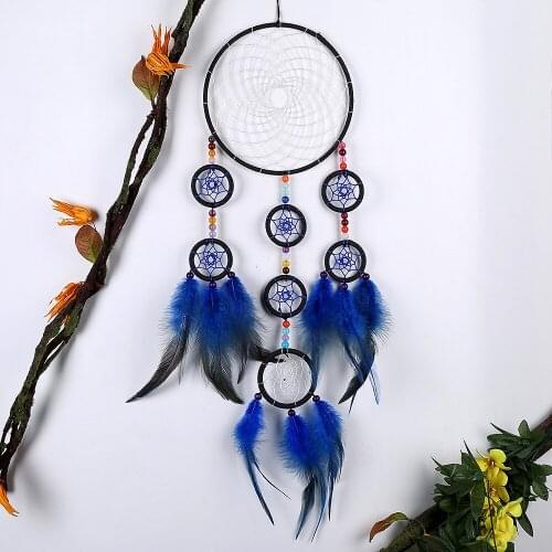 Hot Sale Creative Treasure Blue Multi-ring Dream Catcher Wall Hanging European and American Style Dream Catcher Home Decorations