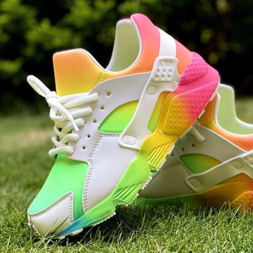 Rainbow Color Womens Sneakers Casual Tennis Shoes Lace Up Running Sports Shoes Woman Rubber Sole Flat Sneaker 35-43 C8272