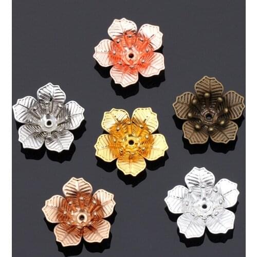 Mibrow New 20pcs/lot 16*6mm Double Layer Copper Flower Bead Caps Filigree Loose Spacer Bead End Caps For DIY Jewelry Making