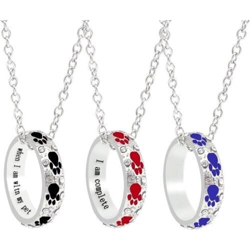 Fashionable Female Simple Necklace Round Hollow Animal Puppy Paw Print Pendant Black Blue Red Optional Holiday Jewelry Gift