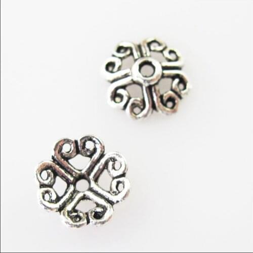Fashion 60Pcs Tibetan Silver Color Heart Flower End Bead Caps Connectors 9mm