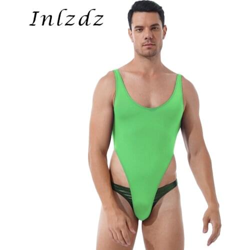 Mens Erotic Lingerie Thong Bodysuit One-piece Deep U Neck Sleeveless High Cut Ultra-thin Sexy Thong Leotard Bodysuit Nightwear