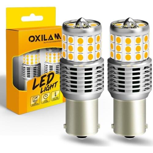 OXILAM 2Pcs 1156 P21W BA15S LED Canbus Error Free No Hyper Flash PY21W BAU15S LED Amber Yellow Turn Signal Lamp Car Lights 12V