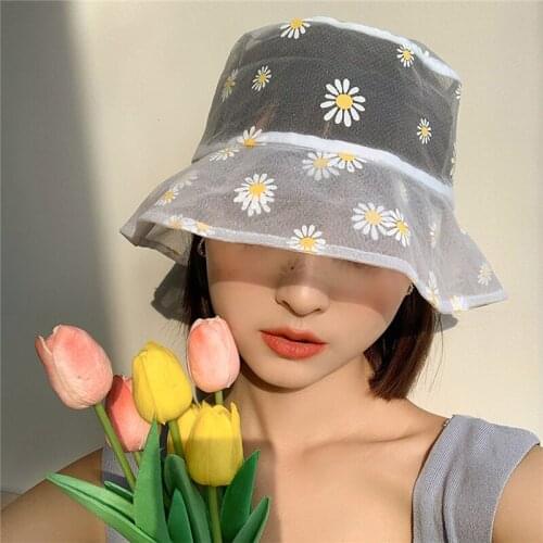 Daisies Embroidered Buckets Hat Women Perspective Panama Lace Flower Beach Hats High Top Snapback Fashion Daisy Cap Steetwear