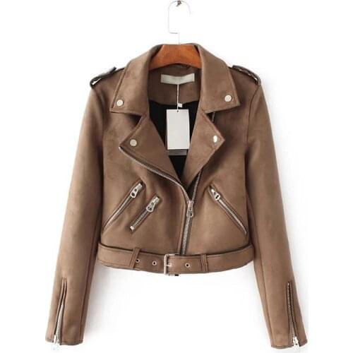 Pop Top Brand S-XL New Spring Fashion Bright Colors Suede Jacket Ladies Basic Street Women Short PU Leather Jacket
