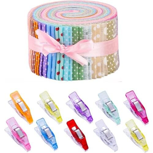 Dailylike 40 Pcs Jelly Roll Fabric, Roll Up Cotton Fabric Quilting Strips, Patchwork Craft Cotton Quilting Fabric Sewing Clips