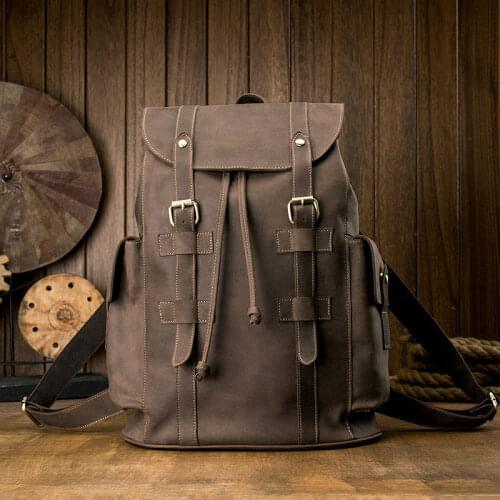 Newsbirds Mens Backpack Travel Bag Genuine Leather Vintage Backpacks Vintage Fashion Style Leather Backpack
