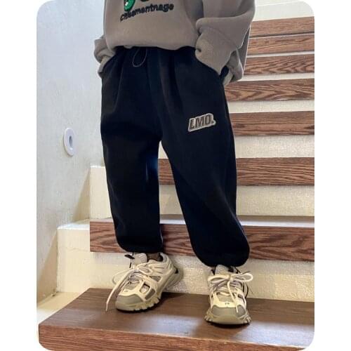 2-9 Y Toddler Boys Pants Autumn Winter New Baby Fashion Plus Velvet Trousers Korean Letter Print Cotton Thick Warm Pants for Boy