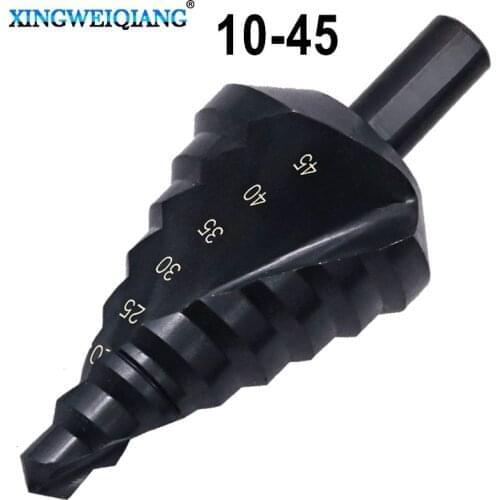 Hss Spiral Grooved Step Cone Drill Bit 10-45mm Nitriding Coated Step Drill Bits 12mm Shank Metal Wood Steel Pvc Hole Drilling