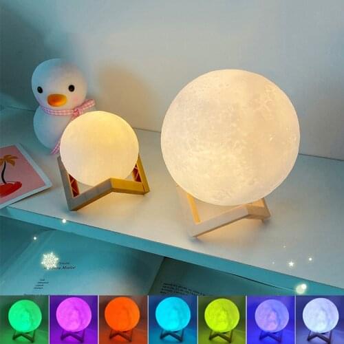 8CM/12CM LED Moon Lamp Dormitory Bedroom Bedside Night Light Ambient Light 3D Night Lamp With Stand Home Decorion Children Gift