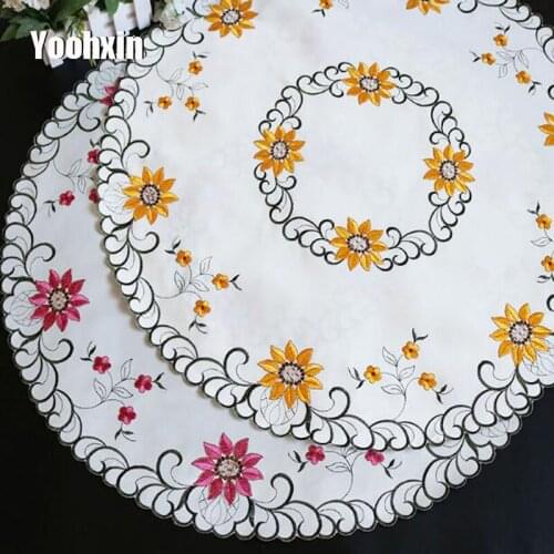 European Lace satin round 83cm Embroidered table cover cloth towel tablecloth Christmas wedding birthday placemat decor