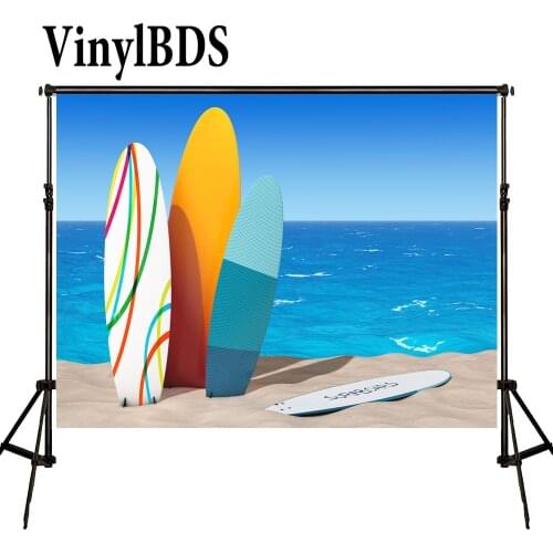 VinylBDS 5x7ft Summer Beach Scenery Backdrop Blue Sea Newborn Background Pattern Surfboard Children Backdrops for Photo Studio