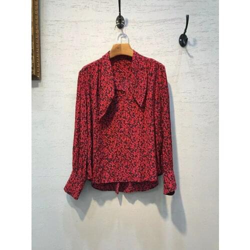 Woman Printed long Sleeves Blouse Wrap V-neck Fashion Top 2021