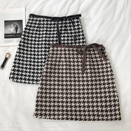 Winter Plaid Bow Women Skirt Kawaii Lace Up A-line High Waist Mini Skirts Ladies Elegant Invisible Zipper Korean Thicken Skirt
