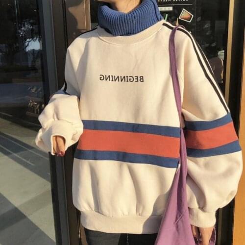 Harajuku Autumn Winter Plus Velvet Pullover Clothes Women Fashion Korean Long Sleeve Oversize Sweatshirt Casual Turtleneck Tops