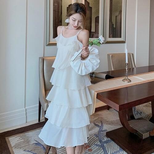 New Summer Elegant Midi Party Birthday Dress Ladies Streetwear Vintage Sexy Strap Cascading Ruffle Casual Beach Vacation Dress