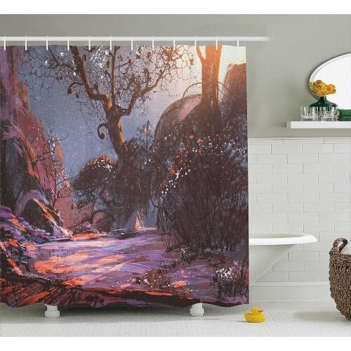 Winter Shower Curtain Heaven Like Landscape Mystery Forest Rising Sun Oil Paint Style Bath Curtains For Bathroom Bathtub