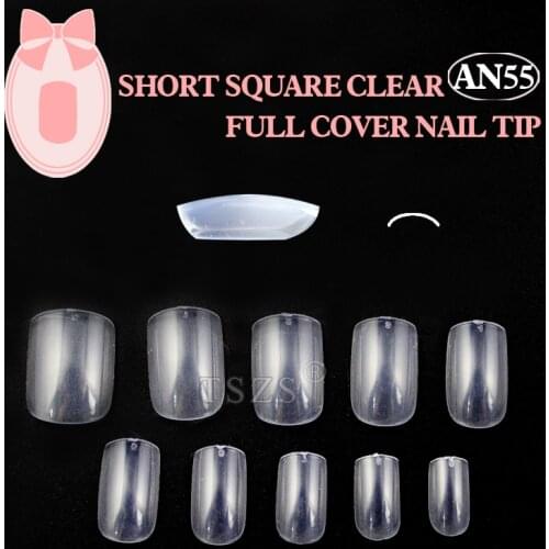 1bag/lot * 500pcs Clear Color short square Artificial full Nails for Nail Extension