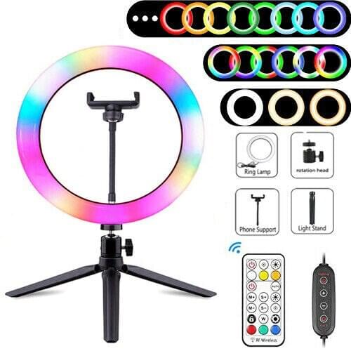 10" RGB LED Ring Light Dimmable Lighting Kit Phone Selfie Makeup Tripod For Youtube Live Makeup Studio Camera Photo Lamp