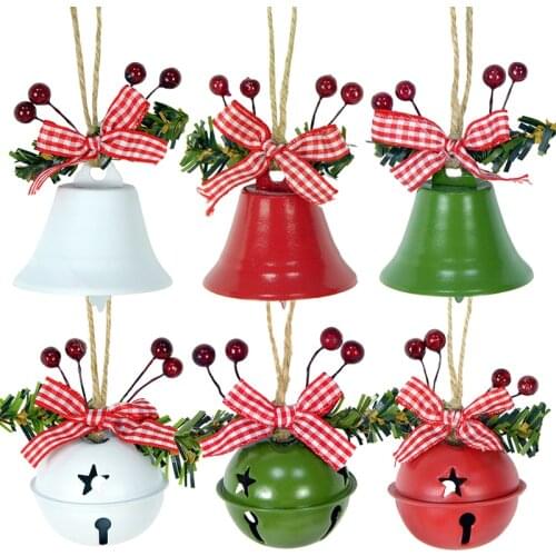 2pcs/lot Christmas Jingle Bells with Bow Ornament Tree Hanging Berries Bell Pendants Xmas Bell Christmas Tree Home Decorations