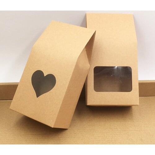 50pcs/lot kraft paper bags/boxes Paper brown stand up window for wedding/Gift/Jewelry/Food/Candy Packing Bags 8x5x16cm