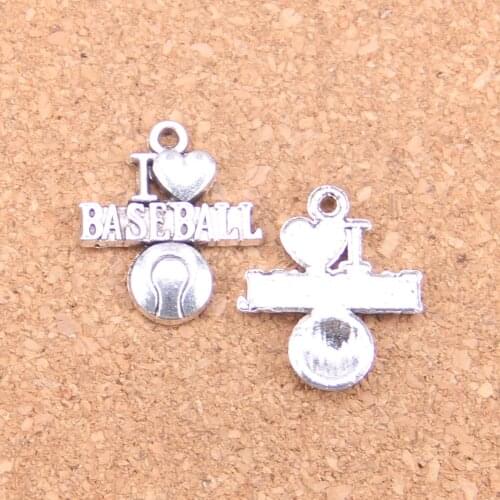 58pcs Charms i love baseball 21x19mm Antique Pendants,Vintage Tibetan Silver Jewelry,DIY for bracelet necklace