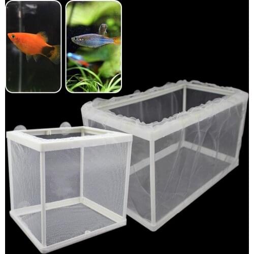 Fish Tank Fry Breeding Boxes With Sucker Aquarium Isolation Mesh Boxes Home Aquarium Hanging Hatchery Box Accessories 2 Sizes