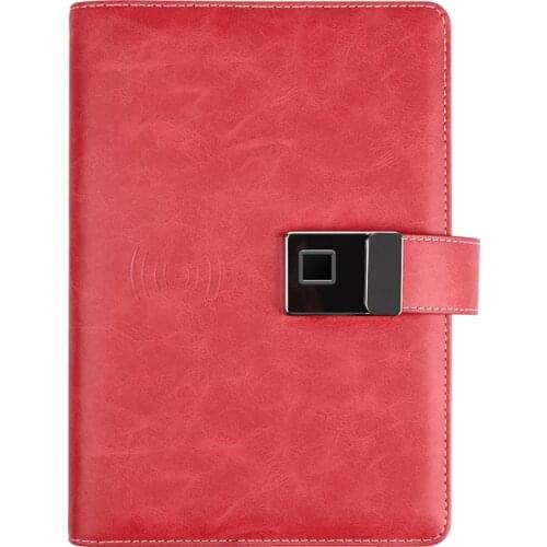 Fingerprint unlock ring binder loose leaf quality leather notepad custom logo cellphone power charger planner notebook