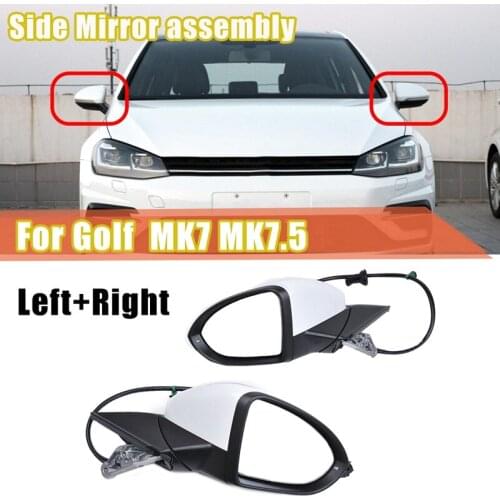 Side Rear View Mirror Assembly with Glasses Cover Manual Folding for Golf 7 MK7 MK7.5 White 6 Wires