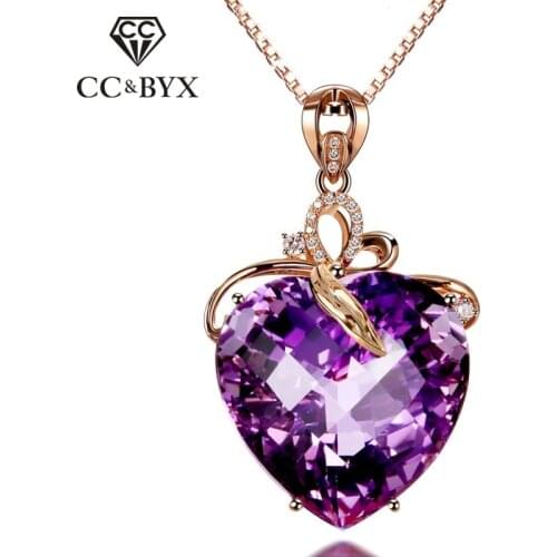 CC Luxury Heart Women Necklaces Pendants Purple Stone Cubic Zirconia Vintage Jewelry Bridal Wedding Engagement Necklace CCN179